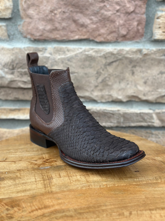 Men's Los Altos Python Suede Brown Wide Square Toe Ankle Boots