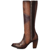 Cuadra Genuine Python Brown Leather Boot with Laser Engraved Details