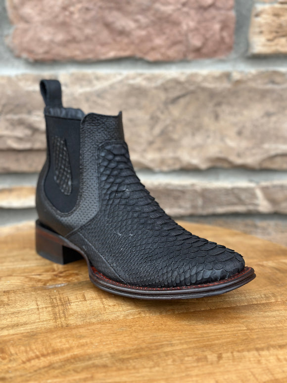 Men's Los Altos Python Suede Black Wide Square Toe Ankle Boots