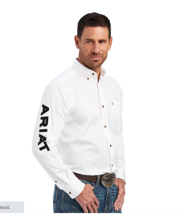 Men’s Ariat White/Black Team Logo Twill Classic Fit Shirt