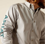 Men’s Ariat Light Grey Team Logo Twill Fitted Shirt