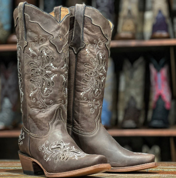 Women's Tanner Mark Brown with Gold Butterfly Inlay Boots