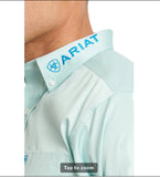Men’s Ariat Light Aqua Team Logo Twill Fitted Shirt