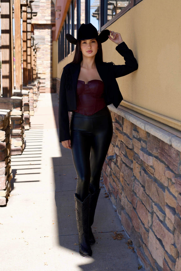 Selena Burgundy Faux Leather Corset Top