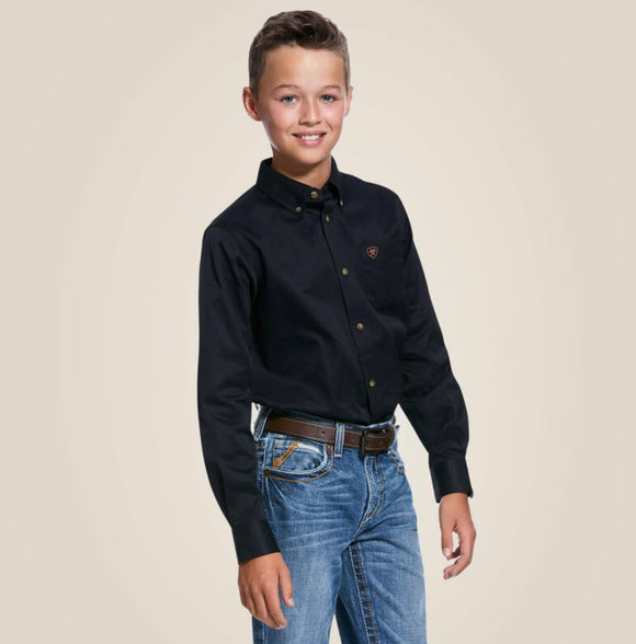 Boys Ariat Black Solid Twill Classic Fit Shirt