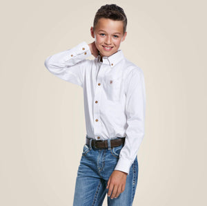 Boys Ariat White Solid Twill Classic Fit Shirt