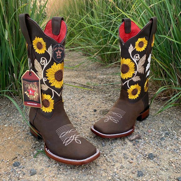 Women's Los Altos Brown Sunflower Wide Square Toe Boots