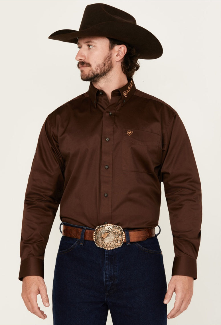 Men's Ariat Brown/Blue Team Logo Twill Fitted Shirt – Moreno's Wear
