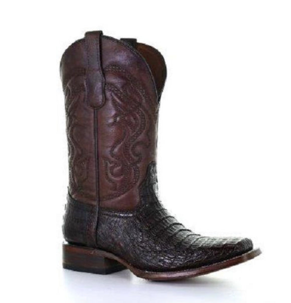 Men's Circle G by Corral Brown Caiman Embroidery Square Toe Boots L5742