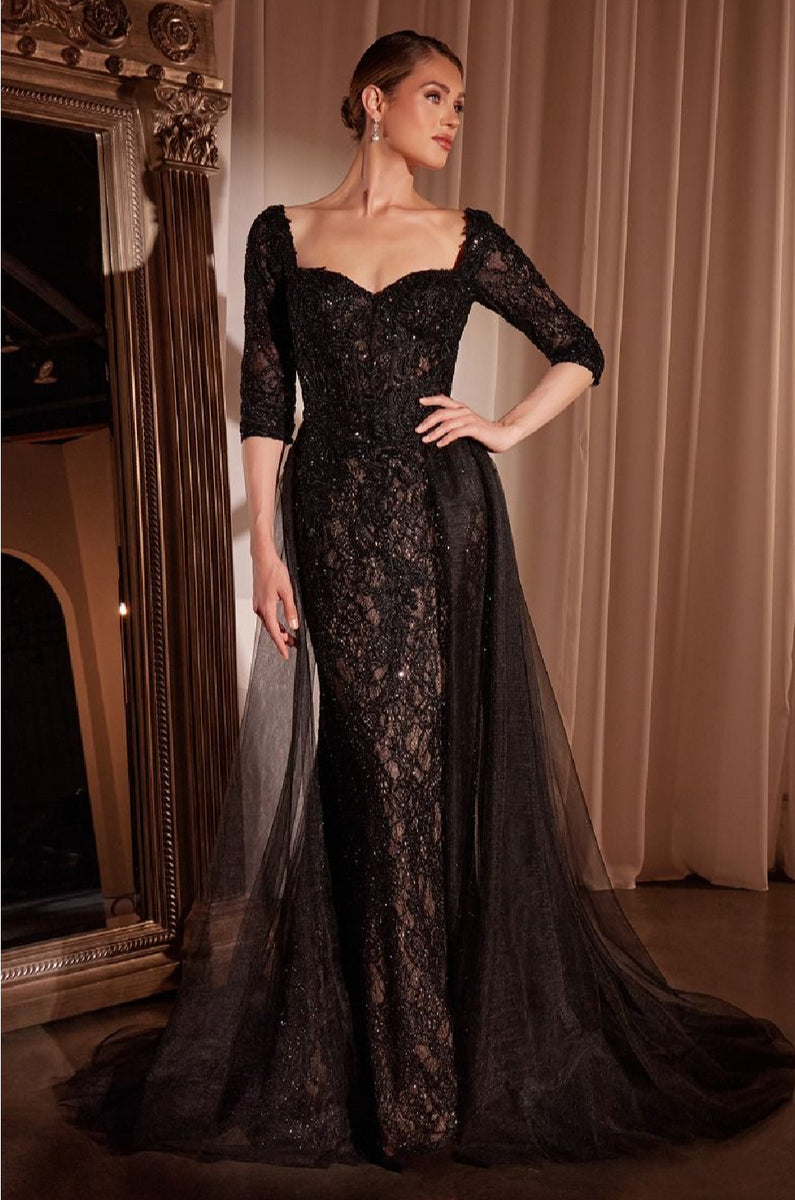 Black A Line Mini Dress Long Sleeve LaDivine By Cinderella Divine Evening Gown CD749 Moreno's Wear Black A Line Mini Dress Long Sleeve LaDivine By Cinderella Divine Evening Gown CD749 Moreno's Wear