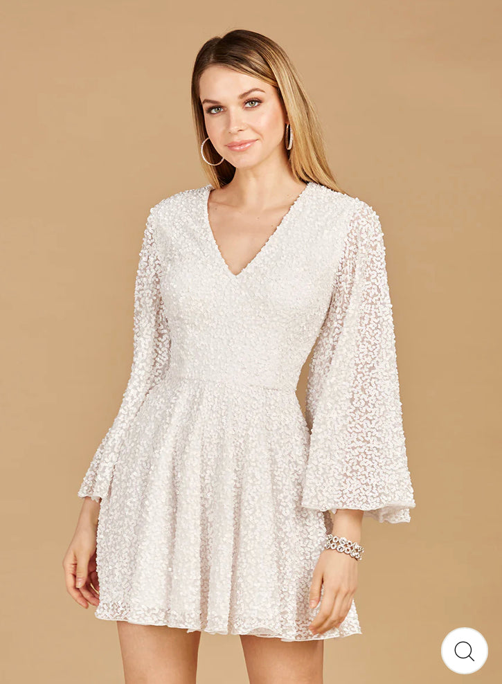 Lara Ivory Long Bell Sleeve Sequin Cocktail Dress 51121 Moreno's Wear Lara Ivory Long Bell Sleeve Sequin Cocktail Dress 51121 Moreno's Wear