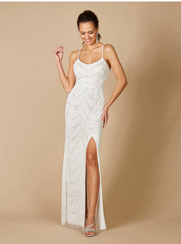 Lara Ivory Frenchie Spaghetti Strap Beaded Wedding Gown 51092