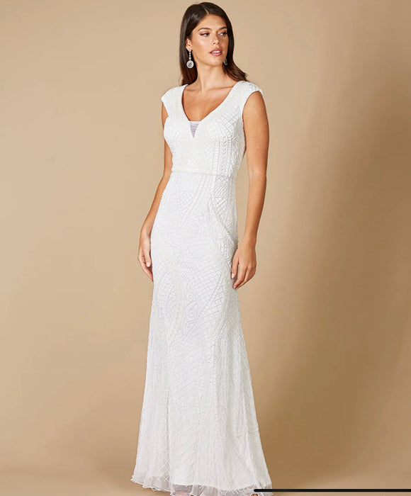 Lara Ivory Gwen Beaded Short Sleeve Wedding Dress 51071