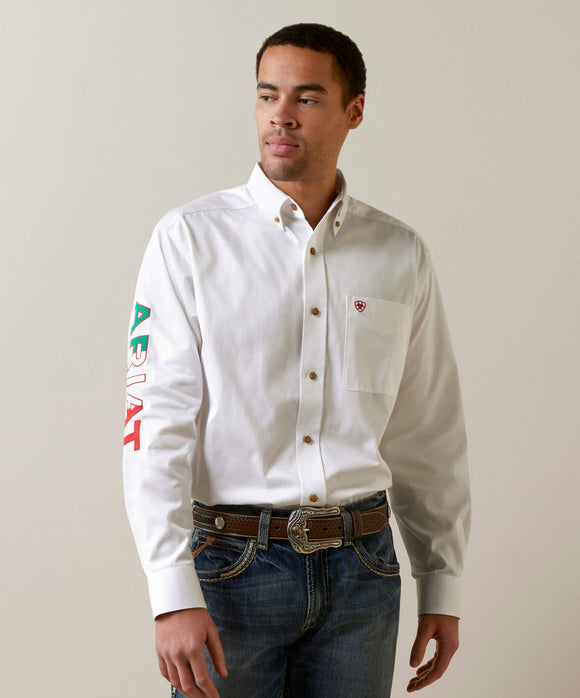 Men’s Ariat White Mexico Team Logo Twill Classic Fit Shirt