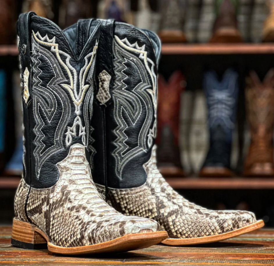 Men s Tanner Mark Genuine Python Natural Wide Square Boots