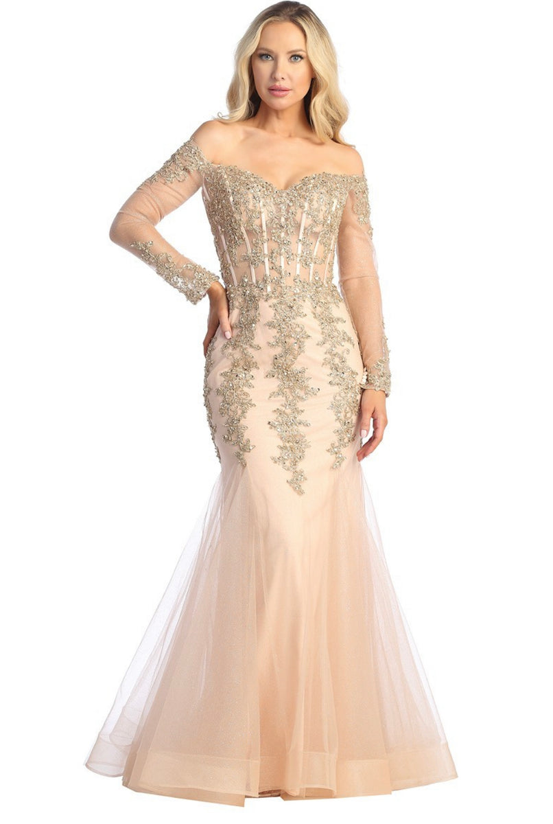 strapless open back dress Let's Evening Gown 7828 – Moreno's Wear