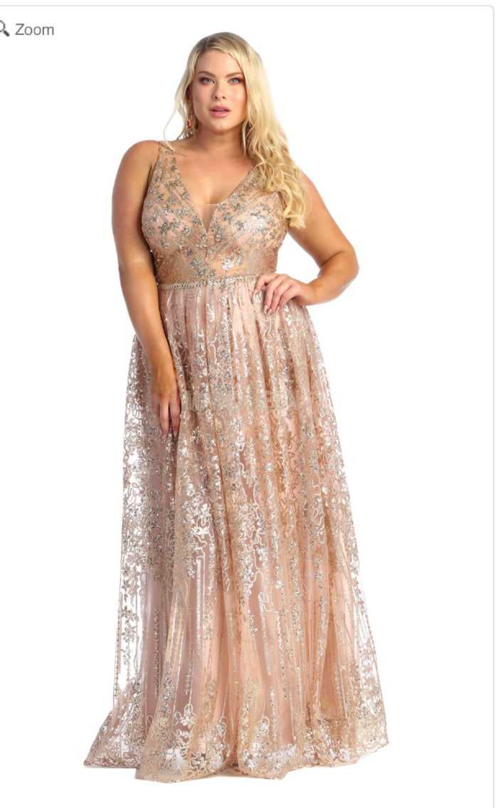green emerald velvet dress LaDivine CD845C Long Beaded Prom Formal Plus Size Dress – The Dress Outlet main image 0