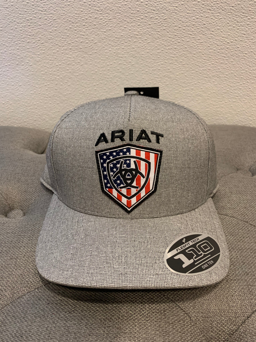 Ariat Cappellino Da Uomo Con Bandiera Americana, Cotone, Pannelli Neri E Retro In Rete Grigia, Chiusura A Scatto, Unisex