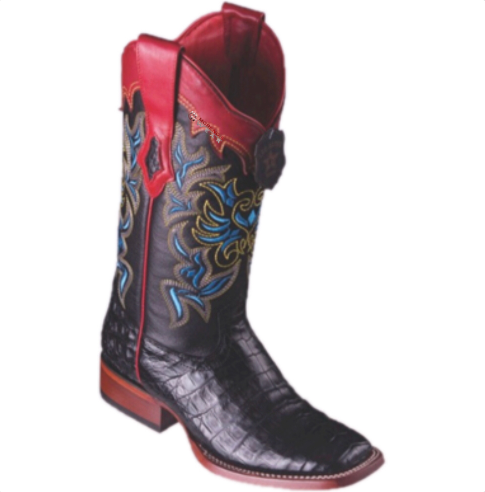Los Altos Black Suede Finish Python Wide Square Toe Cowboy Boots