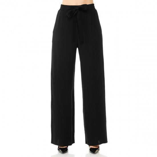 Dayanna Tie Front PaperBag Palazzo Pants Black