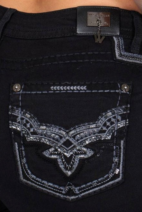 Brenda Black Denim Western Embroidered Bootcut Jeans