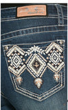 Grace in LA Medium Wash Aztec Embroidery Bootcut Jeans