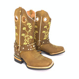 Women's Artillero Floral Design With Rhinestones Boots