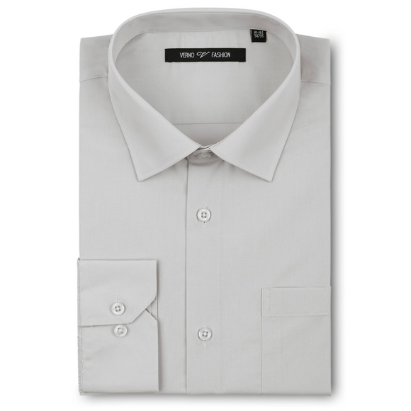Men's Silver Dress Shirt Classic Fit Verno Fashion
