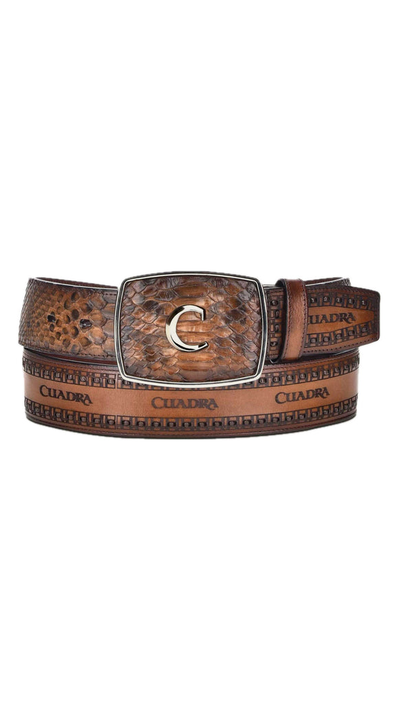 Men’s Cuadra Honey Engraved Python Leather Western Belt