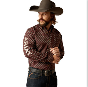 Men's Ariat Brown/Tan Team Koen Fitted Shirt Moreno's Wear Men's Ariat Brown/Tan Team Koen Fitted Shirt Moreno's Wear