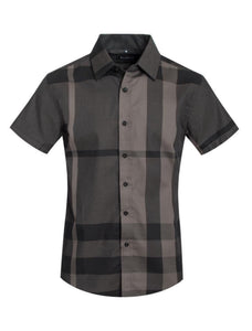Men's Black Grey Berry Print Short Sleeve Shirt