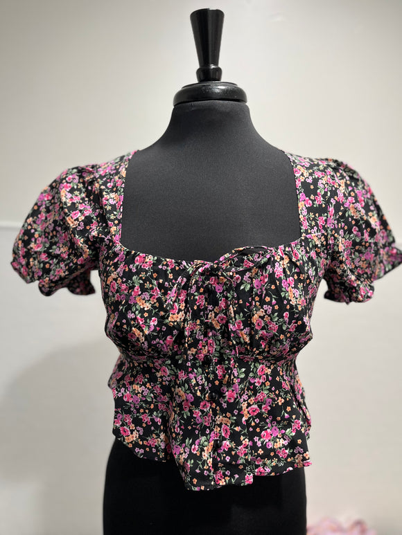 Ester Black/Pink Floral Top