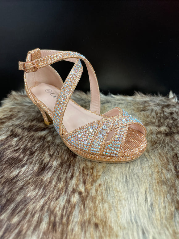 Brisa Rose Gold Rhinestone Girls Shoes Moreno's Wear Brisa Rose Gold Rhinestone Girls Shoes Moreno's Wear