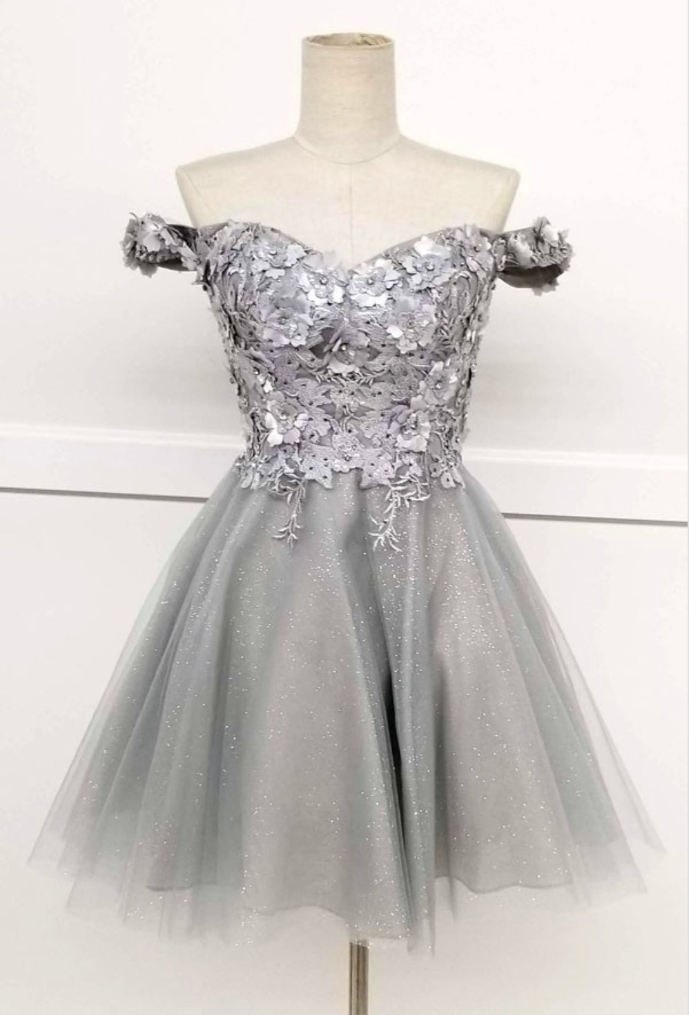 silver dama dresses for cheap Off The Shoulder Pockets Cocktail A-line short Dress MQ1766