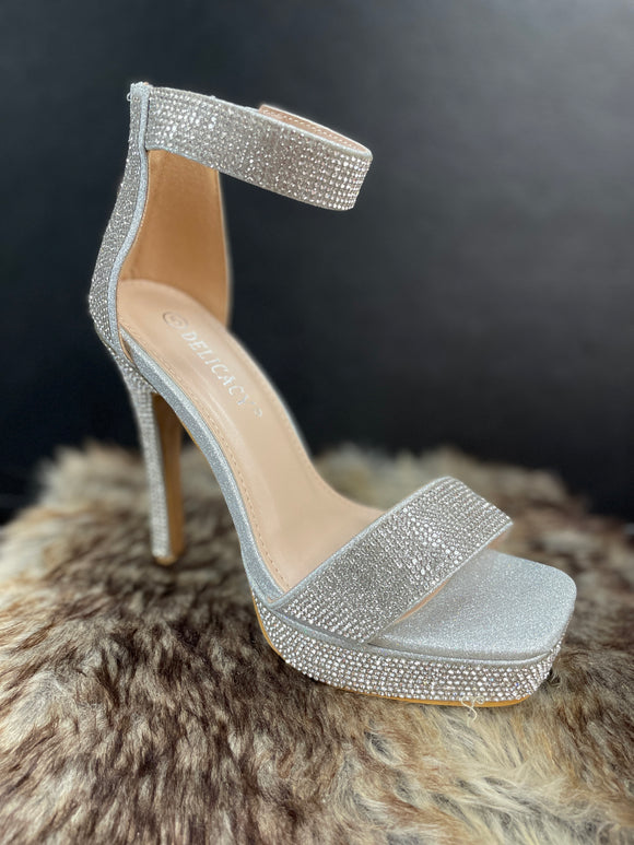Glitter 'Kennedy' Silver High Heel Ankle Strap Court Shoes by Paradox  London | bonprix