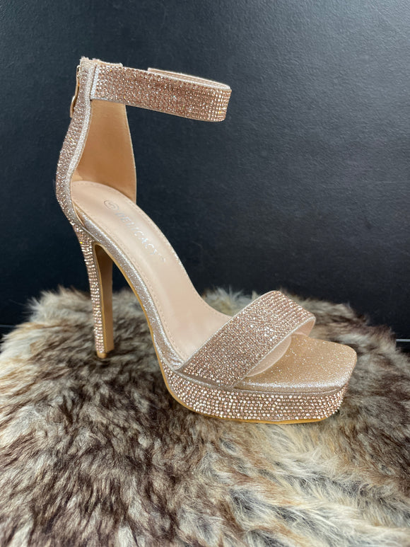 Reyna Rose Gold Rhinestone Heels – Moreno's Wear - Main Image