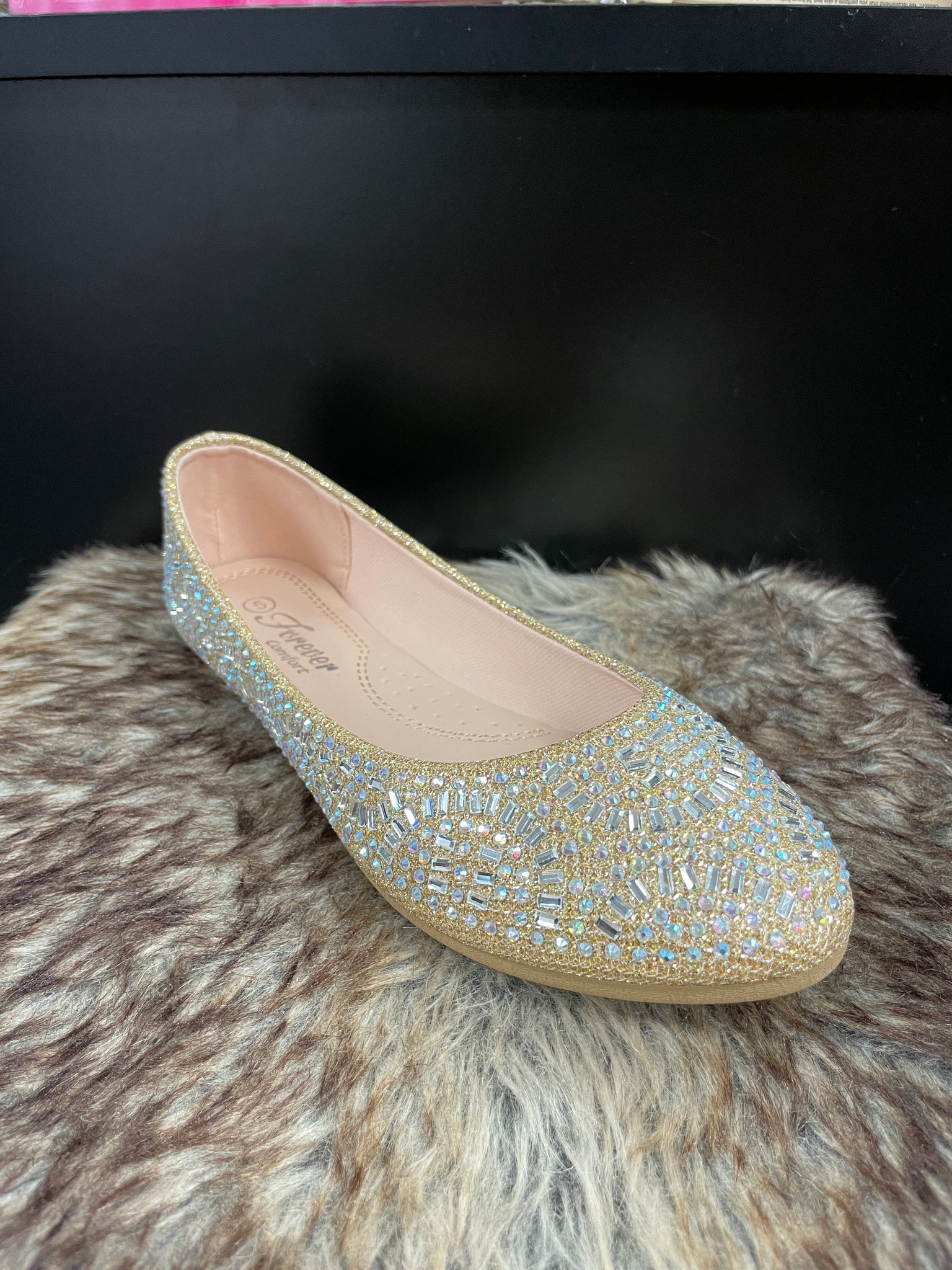 Larissa Gold Rhinestone Flats – Moreno's Wear