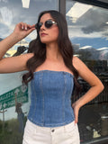 Jayleen Rhinestone Denim Top Light