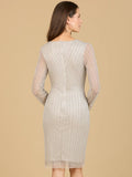 Lara Classic V Neck Beaded Long Sleeve Cocktail Dress 29164