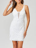 Lara illusion V- Neck Beaded Mini Dress With Low Back 51035