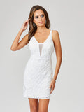 Lara illusion V- Neck Beaded Mini Dress With Low Back 51035