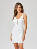 Lara illusion V- Neck Beaded Mini Dress With Low Back 51035