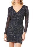 Lara Long Sleeve V Neck Beaded Cocktail Dress 29344