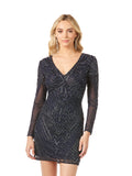 Lara Long Sleeve V Neck Beaded Cocktail Dress 29344