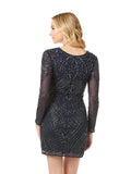 Lara Long Sleeve V Neck Beaded Cocktail Dress 29344