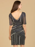 Lara Short Sleeve Beaded Cocktail Dress 29357