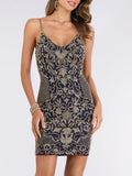 Lara Spaghetti Strap Gold Beaded Dress 29378