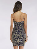 Lara Spaghetti Strap Gold Beaded Dress 29378