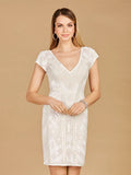 Lara V-Neck Beaded Bridal Mini with Cap Sleeves 51115