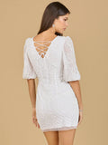 Lara  V-Neck Beaded Short Sleeves Dress 51118
